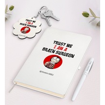 Kişiye Özel Beyin Cerrahı Beyaz Defter Kalem Ve Anahtarlık