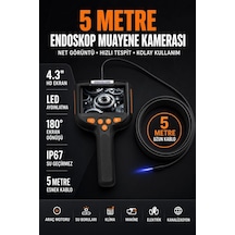 5 Metre Endoskop Yılan Kamera Ip67 Su Geçirmez 4.3"hd Ekranlı Ledli Tek Kameralı