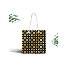 Siyah Zeminde Gold Geometrik Desenli Fermuarlı Modern Kumaş Çanta Canta-3256