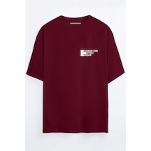 Dream Effect Baskılı Bordo - Mavi Oversize T-shirt Bordo