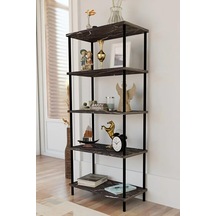 5 Raflı Modern Metal Gövdeli Kitaplık Çevir-tak Kolay Kurulum Çalışma Odası, Salon, Ofis Kullanımı Siyah Mermer Çok Renkli