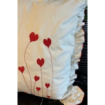 Kalpli Lüx Nakışlı Keten Kırlent Kılıfı 45x45 Cm Kırmızı