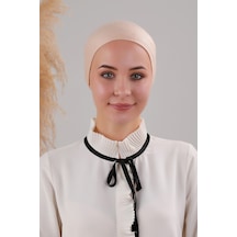 Melodi Scarf Tesettür Geçmeli Bağcıklı Viskon Likralı Dikişsiz Bone Krem Krem