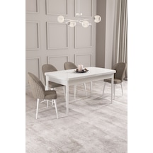 Calvin Beyaz 80x132 Mdf Açılabilir Mutfak Masası Takımı 4 Adet Sandalye Cappucino
