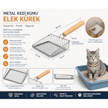 Metal Kedi Kumu Elek Kürek Ahşap Saplı Paslanmaz Kum Küreği 26 Cm