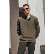 2'li Paket Standart Fit Bato Yaka Soğuk Geçirmez Sweatshirt Polar Haki - Siyah