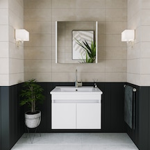 Banos Al3 Lavabolu Beyaz 65 Cm Aynalı Banyo Dolabı Takımı Beyaz