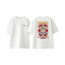Thewert Guns N Roses 13 Tasarım Sırt Baskılı Pamuk Beyaz Oversize T-shirt