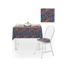Çiçek Desenli Çizgili Mavi Kırmızı Mor Çiçekli Dijital Baskılı Petek Dokuma Masa Örtüsü 140x260