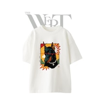 Thewert Doberman Tasarım Baskılı Ünisex Beyaz Oversize T-shirt