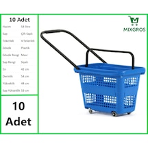 Tekerlekli Plastik Market Alışveriş El Sepeti 54 Litre Mavi 10 Adet