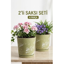 Söğüt Yeşili Drenaj Delikli 2 Li Seramik Saksı Kalemlik,fırçalık,masa Organizeri / Modern Dekoratif El Yapımı Tasarım 12 Cm 12 X 12cm