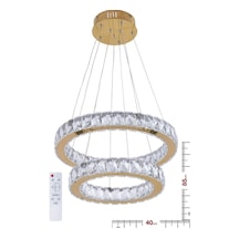 Ala Lighting Plaket Kristal Taş İşlemeli Gold Paslanmaz 2 Halka Led Avize Kumandalı Modern Sarkıt Avize Altın - Gold