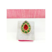 Oriental Kuyumculuk Jewellery Zümrüt Ve Yakut Taşlı Otantik Damla Modeli Gümüş Yüzük Kırmızı