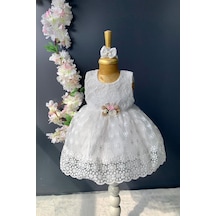Mnk Baby & Kids Dantelli Kız Bebek Elbise Pnpn152 Beyaz