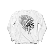 Aztec Skull Drawıngs Kuru Kafa Kızıl Derili Uzun Kollu Tişört (518431204)