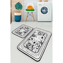 Singleflo 2 Li Set Banyo Halısı DjtYıkanabilir Kaymaz Taban  Paspas Klozet Takımı Beyaz - Siyah