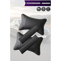 Volkswagen Amarok Uyumlu Deri Kemer Koruyucu Deri Yastık Set Lüks Siyah