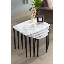 Canisa Concept Telwe Serisi Üst Kalite Mdf 4lü Zigon Sehpa Takımı Beyaz Mermer Desenli / Siyah Siyah