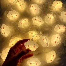 Bulut Şeklinde 10 Lu Led Işık Zinciri 2 Metre Dekoratif Sıcak Aydınlatma, Pil İle Çalışan Sevimli Bulut Led Süsleme Işıkları, Mz-314, Beyaz