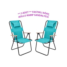 Exent 2' Li Yastıklı Yüksek Sırtlı Katlanır Büyük Boy Kamp Piknik Sandalyesi, Ağaç Kollu-turkuaz