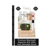 Premium Bluetooth Hoparlör Bts-1956 Yeşil Nostaljik Müzik