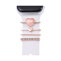 Microsonic Apple Uyumlu  Watch SE 2022 40mm Kordon Süsü Charm İnci Kalp Rose Gold