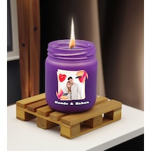 Bk Gift Kişiye Özel Dtf Fotoğraflı İsimli Mor Renkli Cam Kavanozda Kokulu Mum-1, Arkadaşa Hediye, Sevgiliye Hediye, Doğum Günü Hediyesi