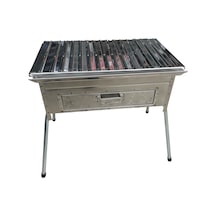 Paslanmaz Kömürlü Mangal 28 X 50 Cm Çekmeceli Portatif Ayaklı Gri