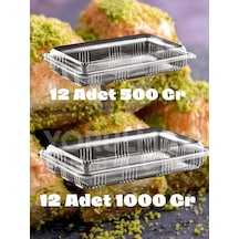 500 Gr + 1000 Gr Tatlı Taşıma Kabı Seti 12+12 Adet Şeffaf Kapaklı Sızdırmaz Plastik Baklava Güllaç Paket Servis Kabı