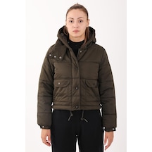 Maraton Sportswear Regular Kadın Kapşonlu Uzun Kol Basic Haki Mont 21288-haki Haki
