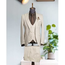 Bys Beystil Sivri Yaka Ekru Takım Elbise Nikol - Slim Fit