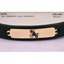 Archin Oğlak Burçlarına Yeşil Derili 14 Ayar Altın Plakalı Dikdörtgen Motifli Hediye Bileklik-371burç Oğlak