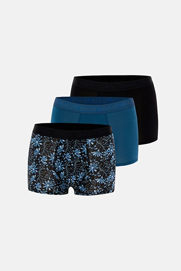 Dagi Erkek Mavi Siyah 3^lü Desenli Micro Modal Boxer- 4210ms Mavi - Siyah
