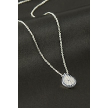 Oval - 156 - Nazar Zirkon Taşlı Kolye - - Glblseme - Gümüş Rengi
