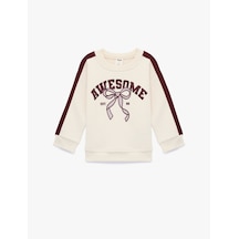 Koton Pamuklu Bisiklet Yaka Uzun Kollu Şardonlu Baskılı Sweatshirt Bej 6wmg10224ak Ekru
