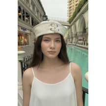 Mollycrush Beyaz Kadın Denizci Şapkası Bağcıklı Vintage Sailor Cap Beyaz