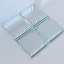 4'lü Takım Cam Bardak Altlığı 10cm X 10cm Saydam