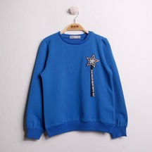 Toontoy Kız Çocuk Sweatshirt Göğsü Yıldız Nakış Saks Mavi