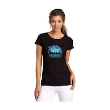 Pubg Pochinki Visit Mavi Baskılı Siyah Kadın Tshirt