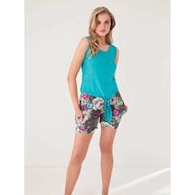 Blu Dream 8035 Kadın Viskon Kısa Kol Şortlu Pijama Takımı M.yeşil