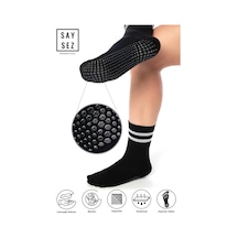 Saysez Bambu Kadın Kaydırmaz Taban Silikon Baskı Pilates Yoga Fitness Dans Aktivite Siyah Tenis Çorabı Renkli