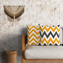 Zigzag Desenli Dekoratif 2'li Minder Kılıfı Seti 60 x 60 cm - Hardal