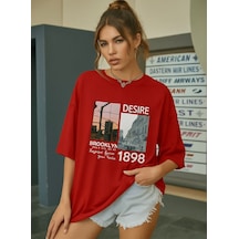 Brooklyn Baskılı Unisex Tişört Kirmizi