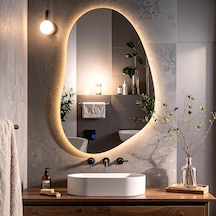 Nelyos Led'li Lazer Kumlamalı Lavabo &amp Banyo Aynası Dokunmatik Sensörlü Günışığı Ledli 80 X 50 Çok Renkli