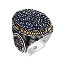 Gümüş Lacivert Zirkon Taşlı Oval Erkek Yüzük (551186411)