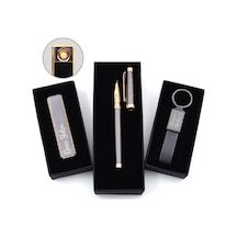 Kişiye Özel Füme Dolma Kalem & Siyah Usb Şarjlı Sürgülü Çakmak &