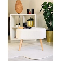 Gürgen Ahşap Ayak Welsoft Kumaş Oval Pufidik Puf Bench Tabure Sandalye Beyaz