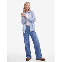 Koton Beli Bağcıklı Cep Detaylı Bol Paça Denim Pantolon Açık İndigo 6sal40041md
