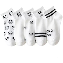 Lara Socks Panda Desenli Kadın Patik Çorap 5 Farklı Model Beyaz - Siyah